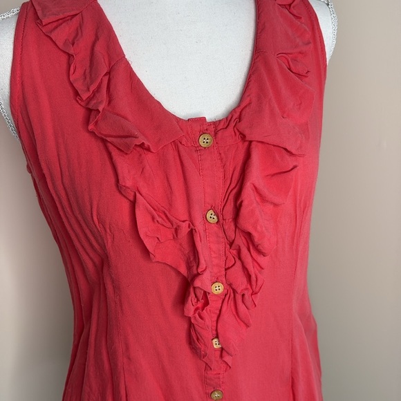 Mind Code Coral Sleeveless Ruffle Rayon Blouse. Medium - Picture 2 of 9